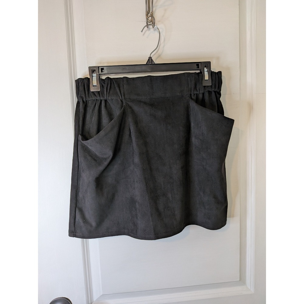 Hyfve Black Faux Suede Mini Skirt Elastic Waist Draped Pockets HF19H715VM Large